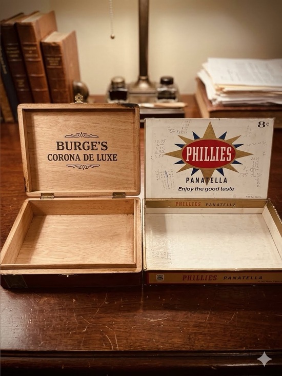 Panatella Other - Lot Of 2 Phillies Panatella 1957 Cigar Boxes & Burge’s Wooden Corona De luxe NY